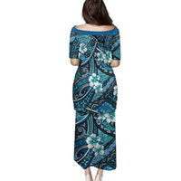 Polynesian Hibiscus Tropical Blue Floral Family Matching Puletasi and Hawaiian Shirt Tribal Pattern LT01 - Polynesian Pride