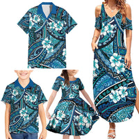 Polynesian Hibiscus Tropical Blue Floral Family Matching Summer Maxi Dress and Hawaiian Shirt Tribal Pattern LT01 - Polynesian Pride