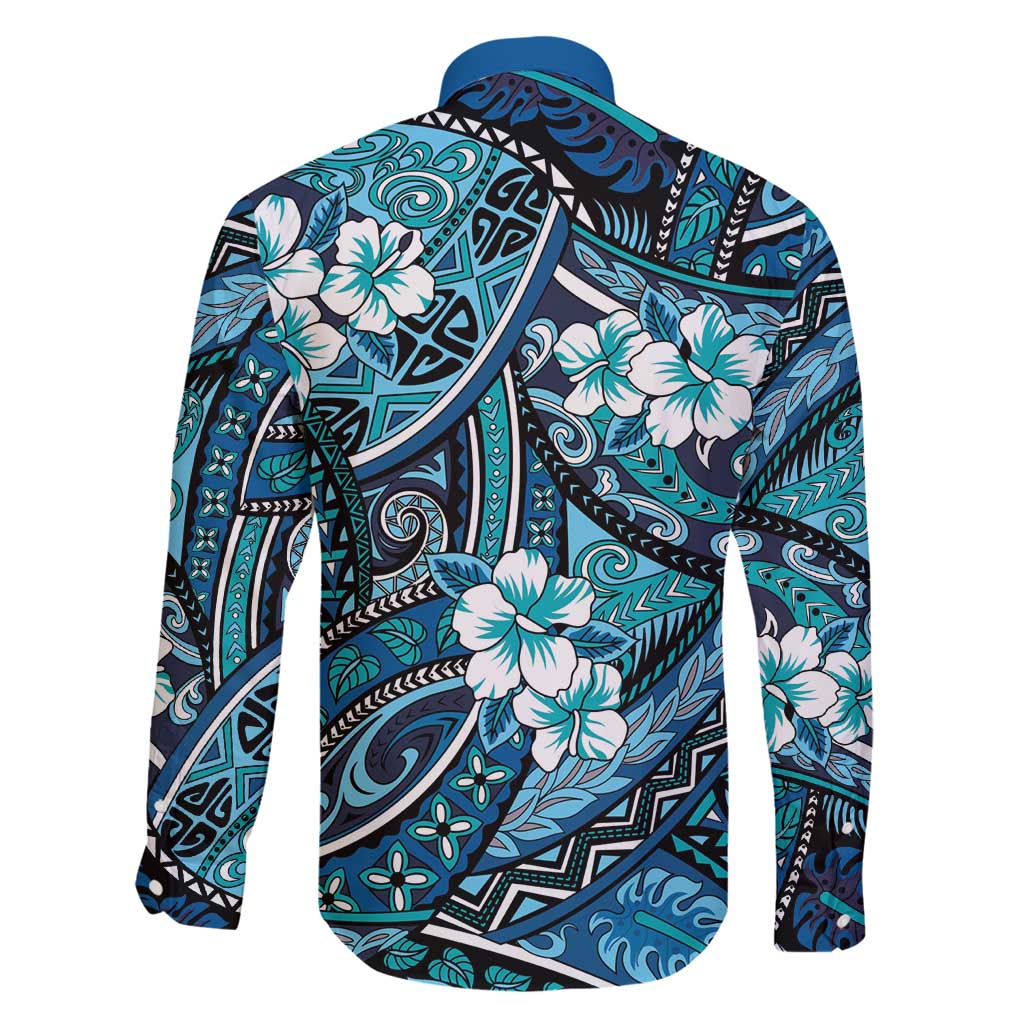 Polynesian Hibiscus Tropical Blue Floral Family Matching Summer Maxi Dress and Hawaiian Shirt Tribal Pattern LT01 - Polynesian Pride