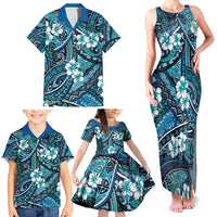 Polynesian Hibiscus Tropical Blue Floral Family Matching Tank Maxi Dress and Hawaiian Shirt Tribal Pattern LT01 - Polynesian Pride