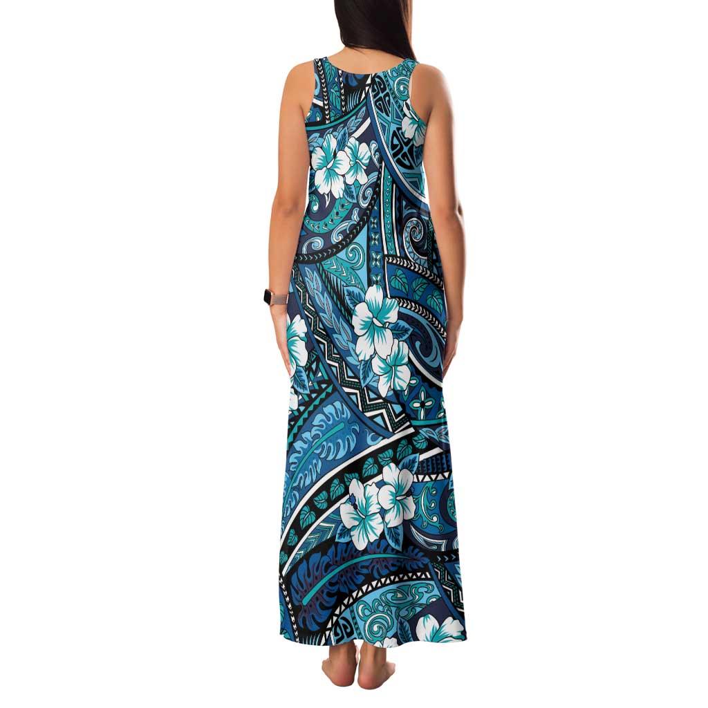 Polynesian Hibiscus Tropical Blue Floral Family Matching Tank Maxi Dress and Hawaiian Shirt Tribal Pattern LT01 - Polynesian Pride