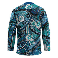 Polynesian Hibiscus Tropical Blue Floral Hockey Jersey Tribal Pattern - Polynesian Pride