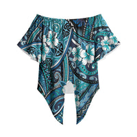 Polynesian Hibiscus Tropical Blue Floral Off Shoulder Wrap Waist Top Tribal Pattern LT01 Blue - Polynesian Pride