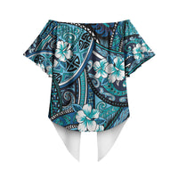 Polynesian Hibiscus Tropical Blue Floral Off Shoulder Wrap Waist Top Tribal Pattern LT01 - Polynesian Pride
