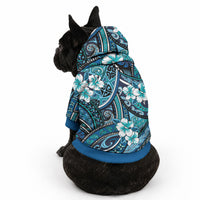 Polynesian Hibiscus Tropical Blue Floral Pet Hoodie Tribal Pattern