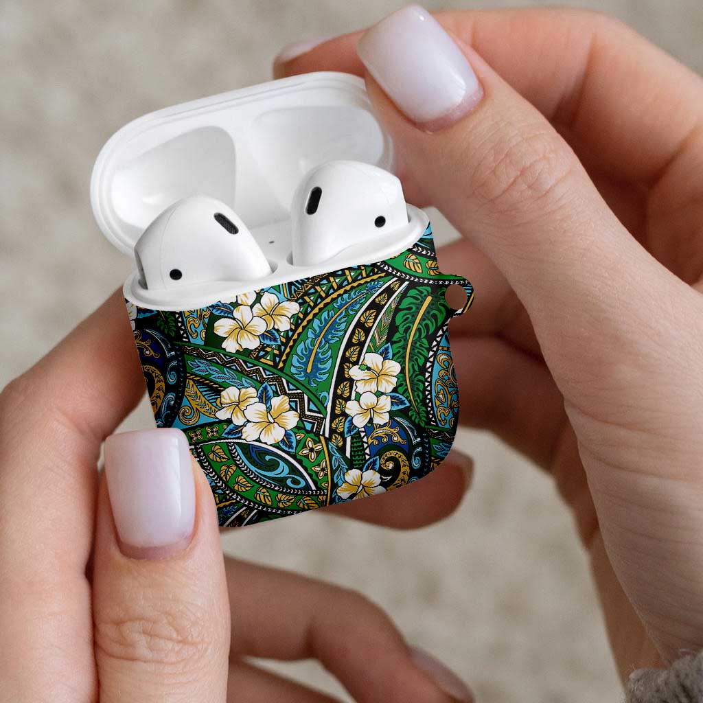 Polynesian Hibiscus Tropical Green Floral AirPods Case Tribal Pattern - Polynesian Pride