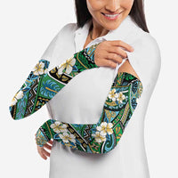 Polynesian Hibiscus Tropical Green Floral Arm Sleeves Tribal Pattern - Polynesian Pride