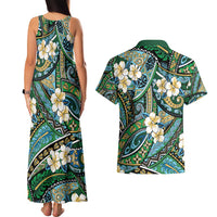 Polynesian Hibiscus Tropical Green Floral Couples Matching Tank Maxi Dress and Hawaiian Shirt Tribal Pattern LT01 - Polynesian Pride