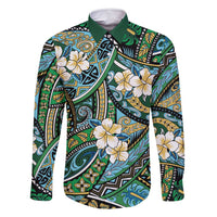Polynesian Hibiscus Tropical Green Floral Family Matching Mermaid Dress and Hawaiian Shirt Tribal Pattern LT01 Dad's Shirt - Long Sleeve Green - Polynesian Pride