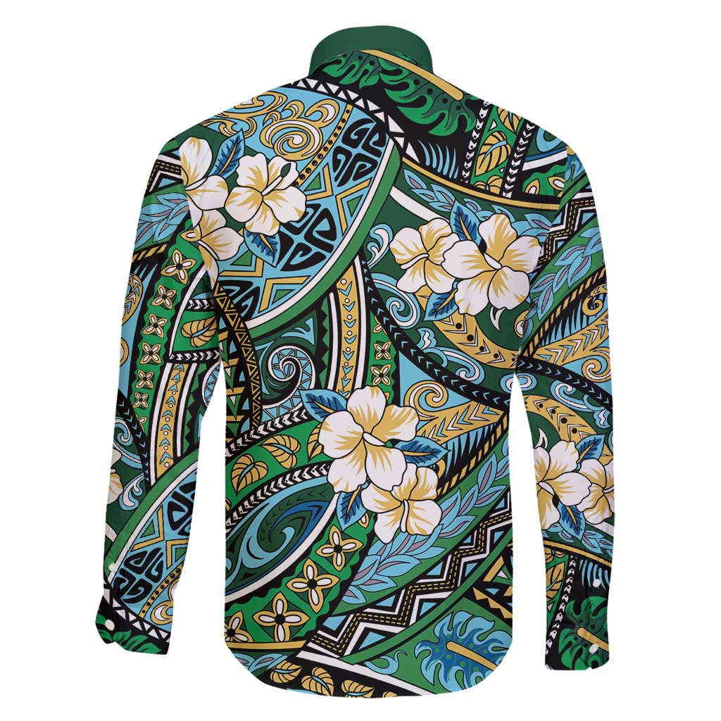Polynesian Hibiscus Tropical Green Floral Family Matching Mermaid Dress and Hawaiian Shirt Tribal Pattern LT01 - Polynesian Pride