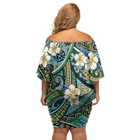Polynesian Hibiscus Tropical Green Floral Family Matching Off Shoulder Short Dress and Hawaiian Shirt Tribal Pattern LT01 - Polynesian Pride