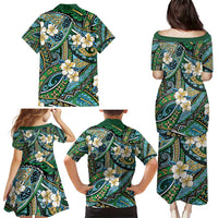 Polynesian Hibiscus Tropical Green Floral Family Matching Puletasi and Hawaiian Shirt Tribal Pattern LT01 - Polynesian Pride