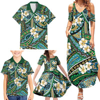 Polynesian Hibiscus Tropical Green Floral Family Matching Summer Maxi Dress and Hawaiian Shirt Tribal Pattern LT01 - Polynesian Pride