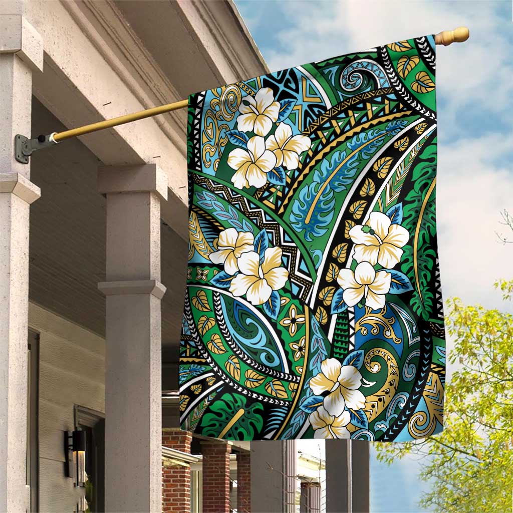 Polynesian Hibiscus Tropical Green Floral Garden Flag Tribal Pattern LT01 House Flag Green - Polynesian Pride