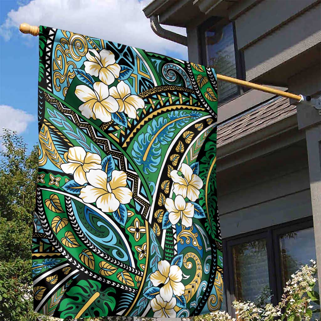 Polynesian Hibiscus Tropical Green Floral Garden Flag Tribal Pattern LT01 - Polynesian Pride