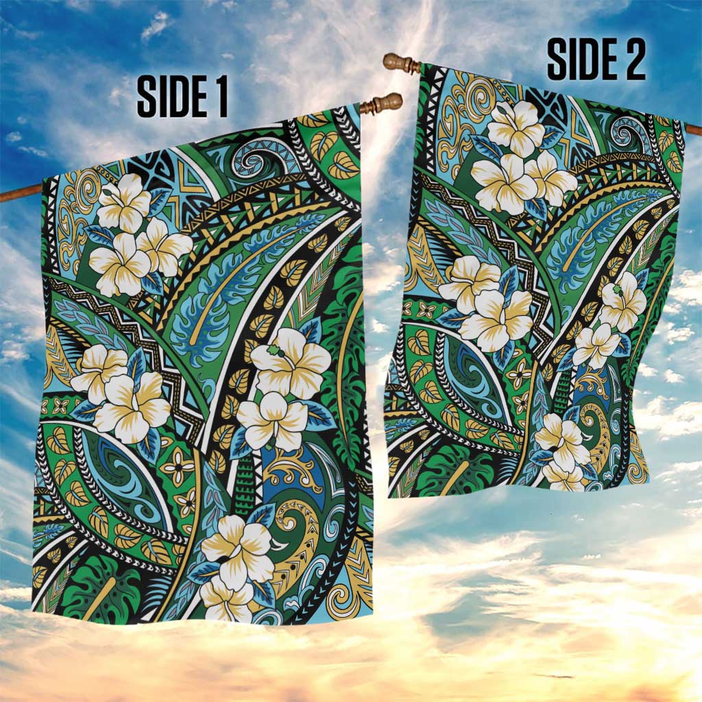 Polynesian Hibiscus Tropical Green Floral Garden Flag Tribal Pattern LT01 - Polynesian Pride