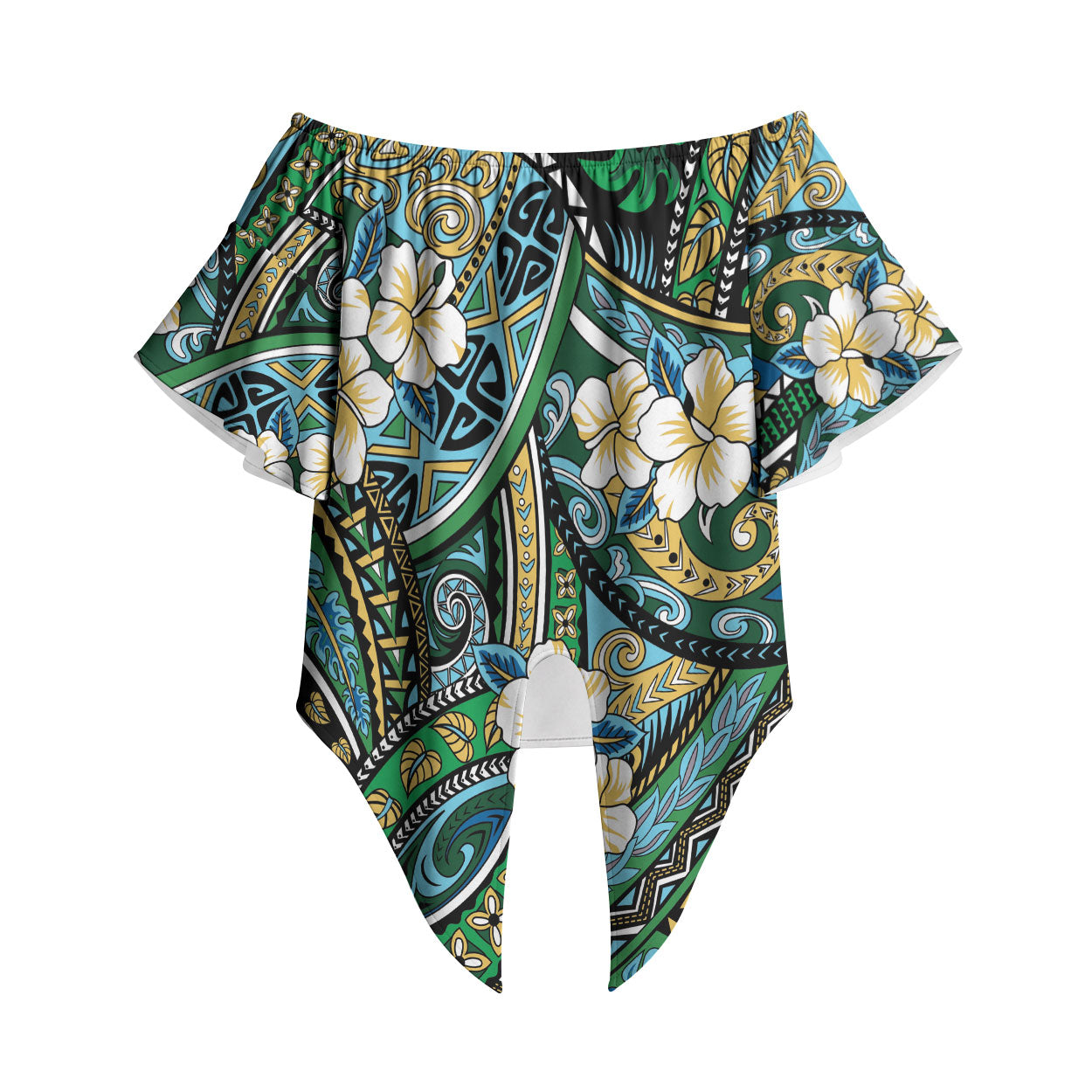 Polynesian Hibiscus Tropical Green Floral Off Shoulder Wrap Waist Top Tribal Pattern LT01 Green - Polynesian Pride