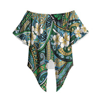 Polynesian Hibiscus Tropical Green Floral Off Shoulder Wrap Waist Top Tribal Pattern LT01 Green - Polynesian Pride