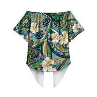 Polynesian Hibiscus Tropical Green Floral Off Shoulder Wrap Waist Top Tribal Pattern LT01 - Polynesian Pride