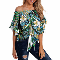 Polynesian Hibiscus Tropical Green Floral Off Shoulder Wrap Waist Top Tribal Pattern LT01 - Polynesian Pride