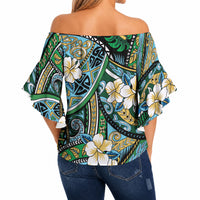 Polynesian Hibiscus Tropical Green Floral Off Shoulder Wrap Waist Top Tribal Pattern LT01 - Polynesian Pride