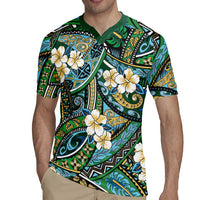 Polynesian Hibiscus Tropical Green Floral Rugby Jersey Tribal Pattern LT01 - Polynesian Pride