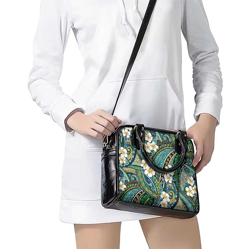 Polynesian Hibiscus Tropical Green Floral Shoulder Handbag Tribal Pattern - Polynesian Pride