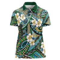 Polynesian Hibiscus Tropical Green Floral Women Polo Shirt Tribal Pattern - Polynesian Pride