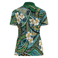 Polynesian Hibiscus Tropical Green Floral Women Polo Shirt Tribal Pattern - Polynesian Pride