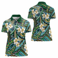 Polynesian Hibiscus Tropical Green Floral Women Polo Shirt Tribal Pattern - Polynesian Pride