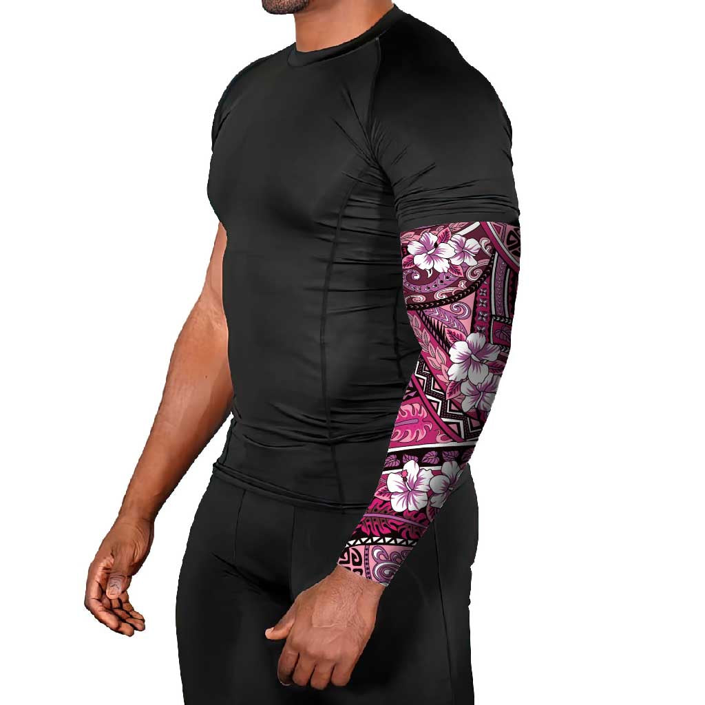 Polynesian Hibiscus Tropical Pink Floral Arm Sleeves Tribal Pattern - Polynesian Pride