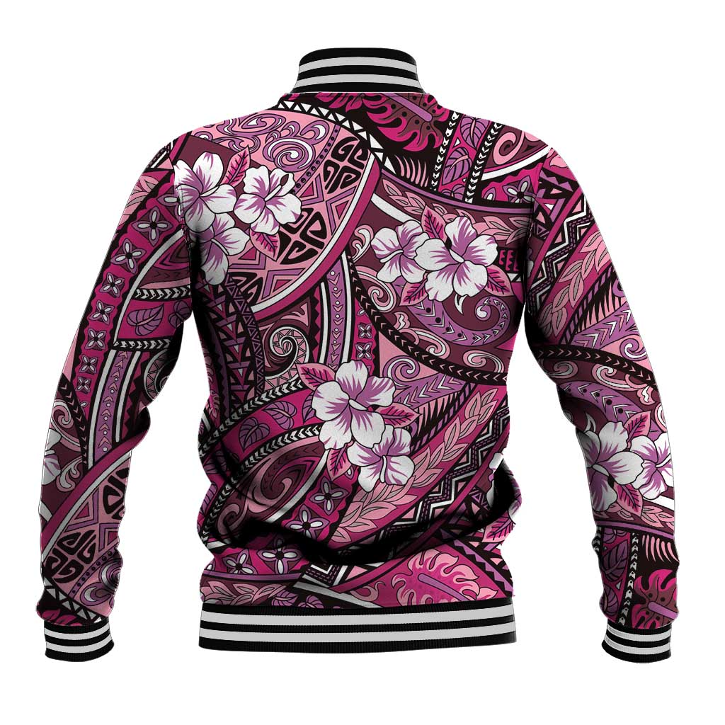 Polynesian Hibiscus Tropical Pink Floral Baseball Jacket Tribal Pattern LT01 - Polynesian Pride