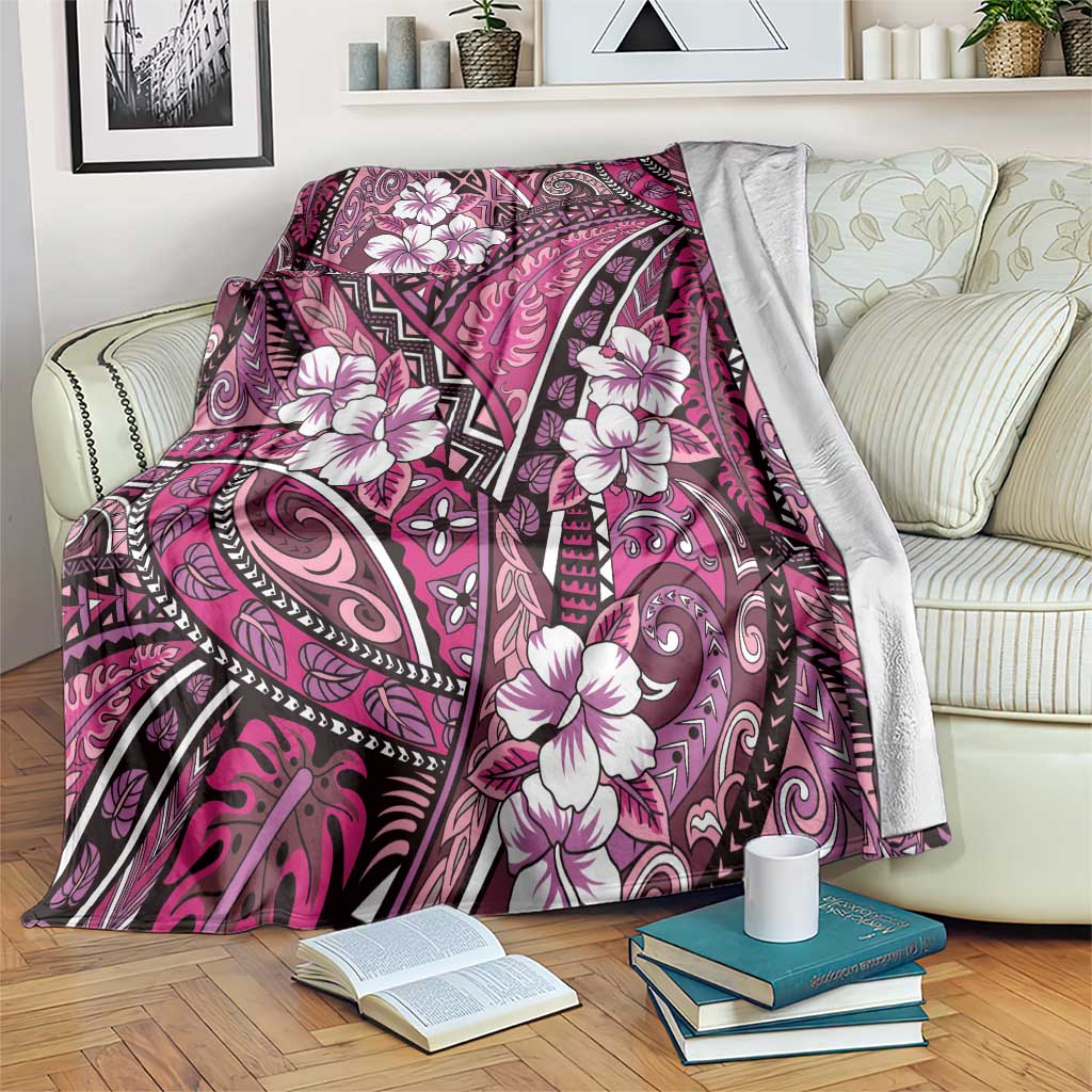 Polynesian Hibiscus Tropical Pink Floral Blanket Tribal Pattern LT01 Pink - Polynesian Pride