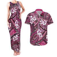Polynesian Hibiscus Tropical Pink Floral Couples Matching Tank Maxi Dress and Hawaiian Shirt Tribal Pattern LT01 Pink - Polynesian Pride