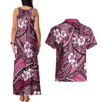 Polynesian Hibiscus Tropical Pink Floral Couples Matching Tank Maxi Dress and Hawaiian Shirt Tribal Pattern LT01 - Polynesian Pride