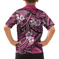 Polynesian Hibiscus Tropical Pink Floral Family Matching Long Sleeve Bodycon Dress and Hawaiian Shirt Tribal Pattern LT01 - Polynesian Pride