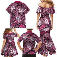 Polynesian Hibiscus Tropical Pink Floral Family Matching Mermaid Dress and Hawaiian Shirt Tribal Pattern LT01 - Polynesian Pride