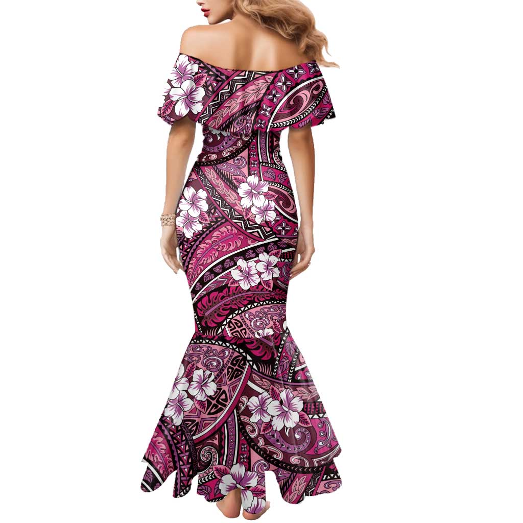 Polynesian Hibiscus Tropical Pink Floral Family Matching Mermaid Dress and Hawaiian Shirt Tribal Pattern LT01 - Polynesian Pride