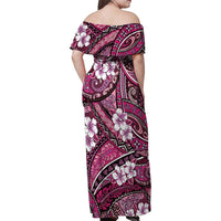 Polynesian Hibiscus Tropical Pink Floral Family Matching Off Shoulder Maxi Dress and Hawaiian Shirt Tribal Pattern LT01 - Polynesian Pride