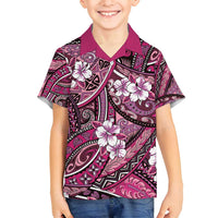 Polynesian Hibiscus Tropical Pink Floral Family Matching Off Shoulder Short Dress and Hawaiian Shirt Tribal Pattern LT01 Son's Shirt Pink - Polynesian Pride