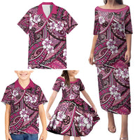 Polynesian Hibiscus Tropical Pink Floral Family Matching Puletasi and Hawaiian Shirt Tribal Pattern LT01 - Polynesian Pride