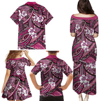 Polynesian Hibiscus Tropical Pink Floral Family Matching Puletasi and Hawaiian Shirt Tribal Pattern LT01 - Polynesian Pride