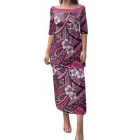 Polynesian Hibiscus Tropical Pink Floral Family Matching Puletasi and Hawaiian Shirt Tribal Pattern LT01 Mom's Dress Pink - Polynesian Pride