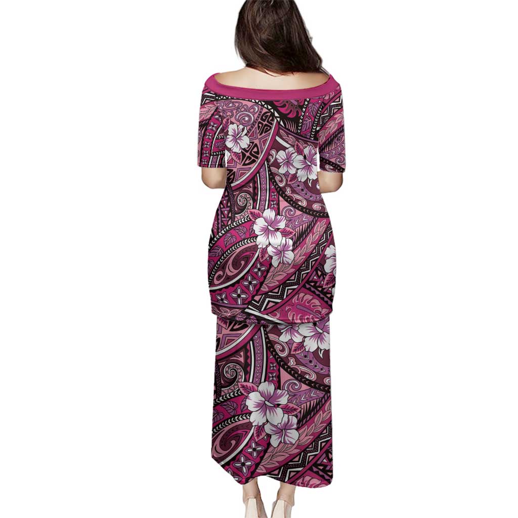 Polynesian Hibiscus Tropical Pink Floral Family Matching Puletasi and Hawaiian Shirt Tribal Pattern LT01 - Polynesian Pride
