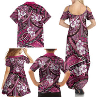 Polynesian Hibiscus Tropical Pink Floral Family Matching Summer Maxi Dress and Hawaiian Shirt Tribal Pattern LT01 - Polynesian Pride