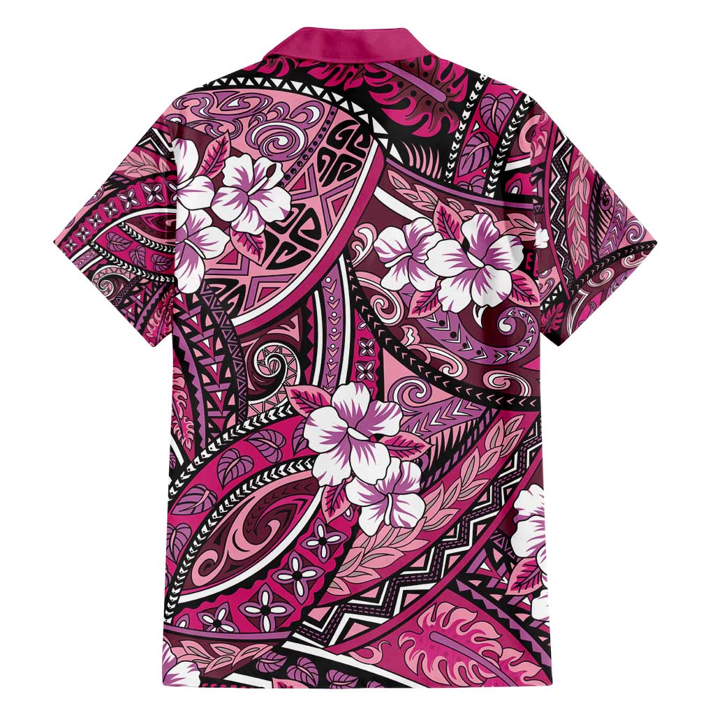 Polynesian Hibiscus Tropical Pink Floral Family Matching Summer Maxi Dress and Hawaiian Shirt Tribal Pattern LT01 - Polynesian Pride