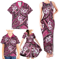 Polynesian Hibiscus Tropical Pink Floral Family Matching Tank Maxi Dress and Hawaiian Shirt Tribal Pattern LT01 - Polynesian Pride