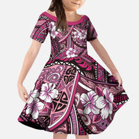 Polynesian Hibiscus Tropical Pink Floral Kid Short Sleeve Dress Tribal Pattern LT01 KID Pink - Polynesian Pride