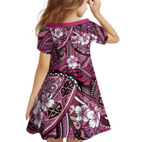 Polynesian Hibiscus Tropical Pink Floral Kid Short Sleeve Dress Tribal Pattern LT01 - Polynesian Pride
