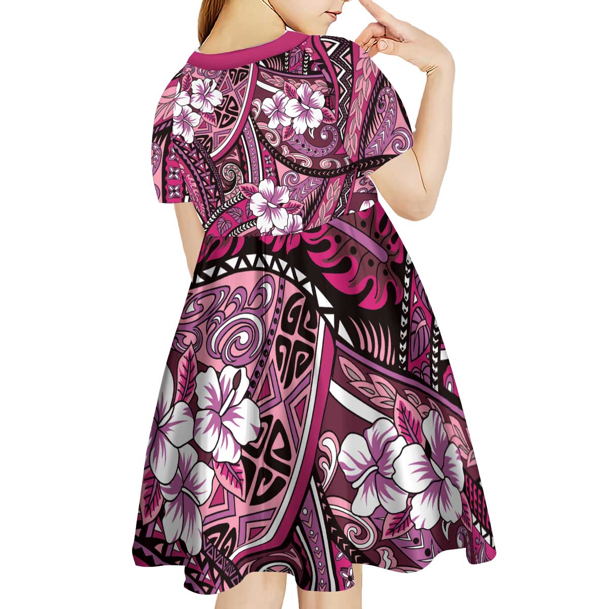 Polynesian Hibiscus Tropical Pink Floral Kid Short Sleeve Dress Tribal Pattern LT01 - Polynesian Pride